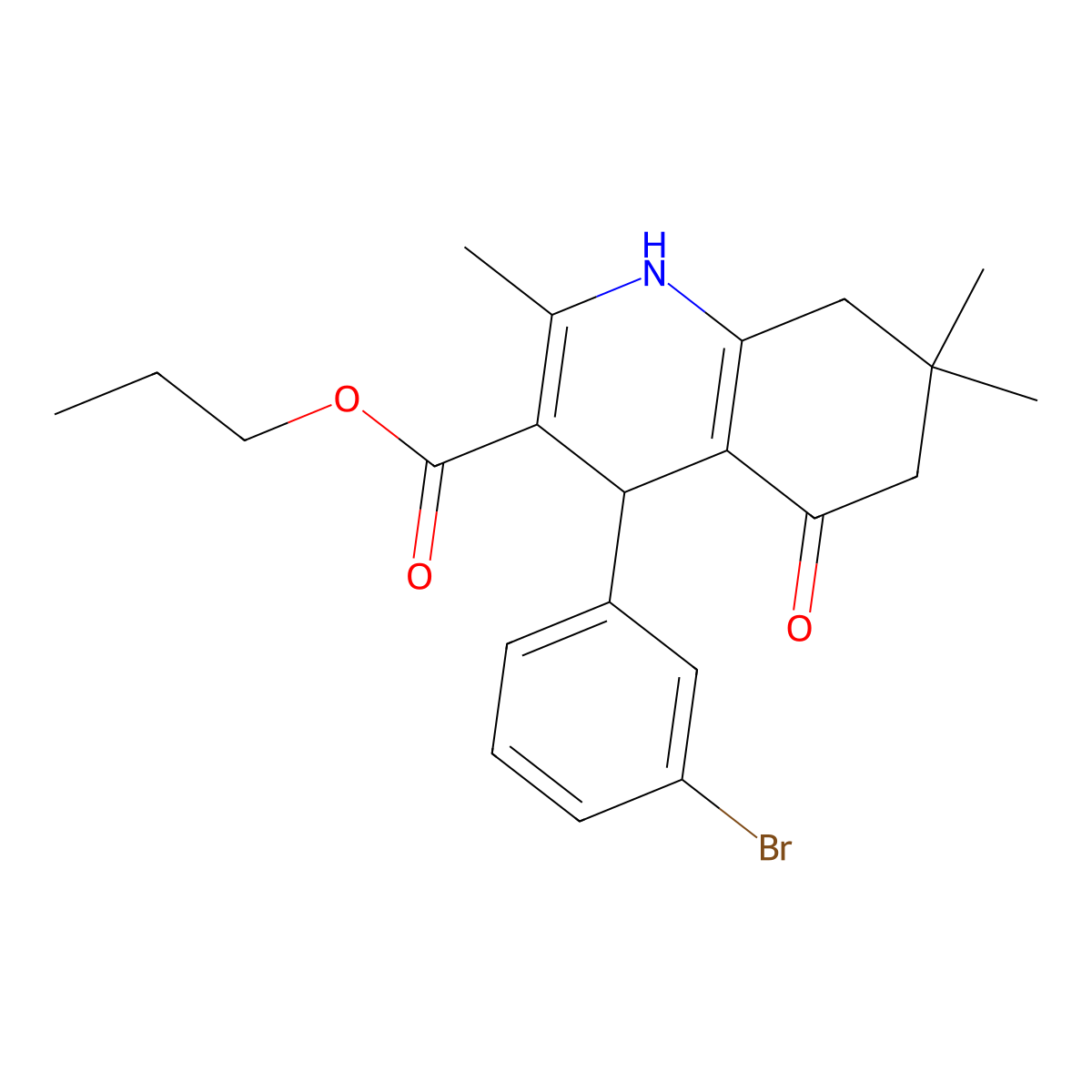 Propyl 4-(3-bromophenyl)-2,7,7-trimethyl-5-oxo-1,4,5,6,7,8-hexahydroquinoline-3-carboxylate molecular structure, CAS 306749-70-2