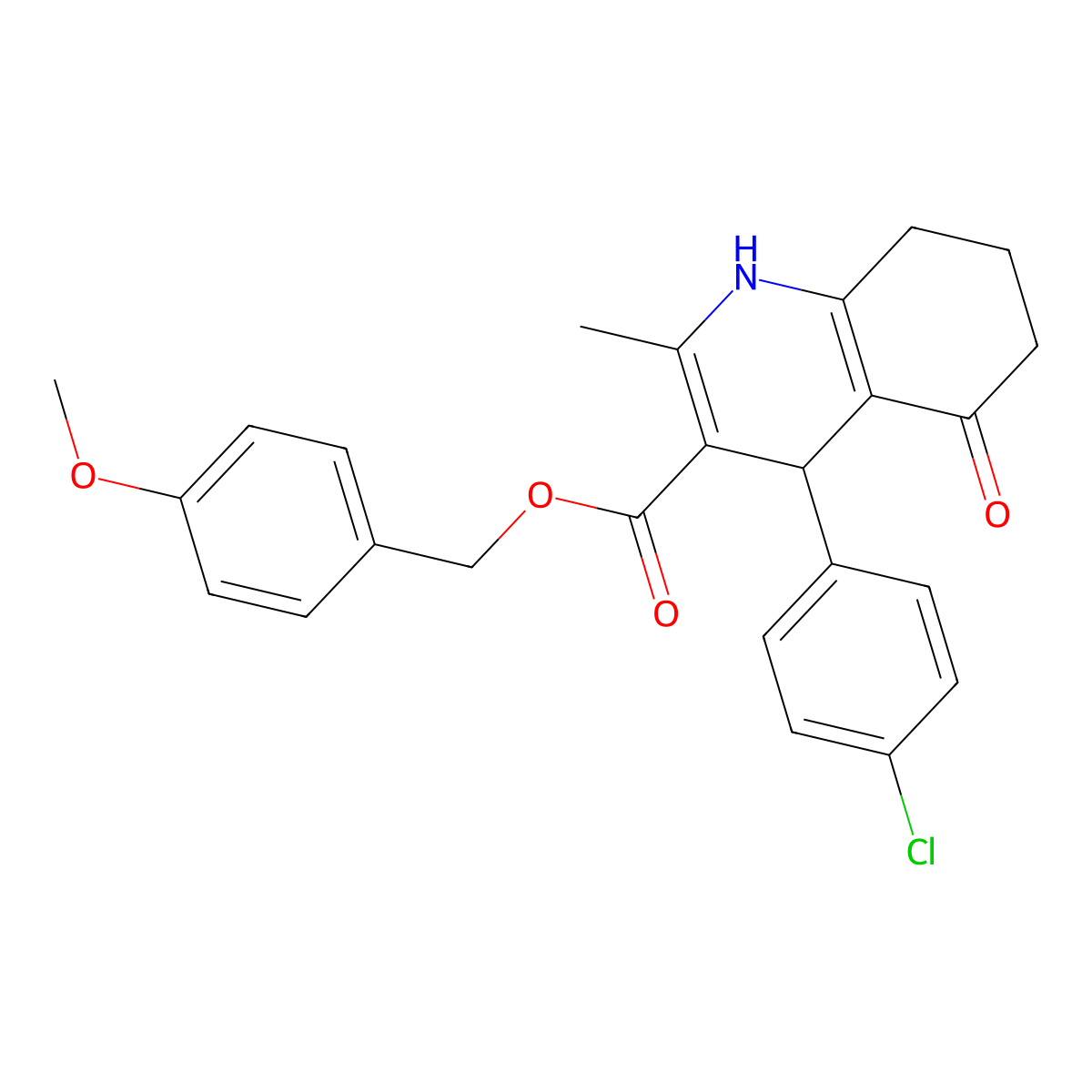 4-Methoxybenzyl 4-(4-chlorophenyl)-2-methyl-5-oxo-1,4,5,6,7,8-hexahydro-3-quinolinecarboxylate molecular structure, CAS 306749-94-0