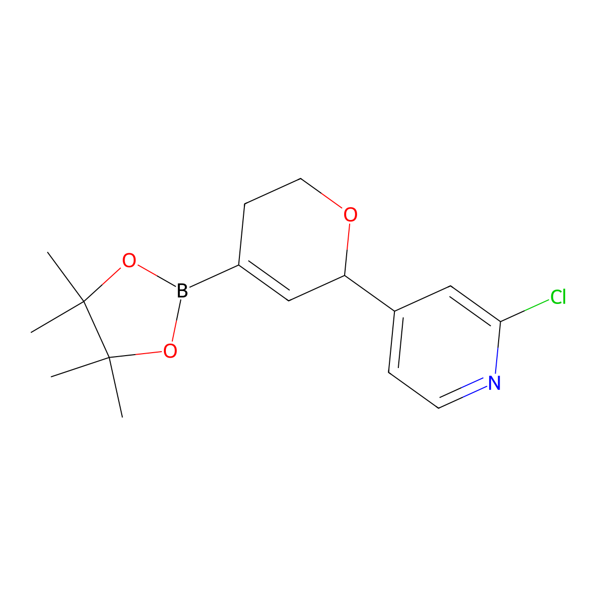2-Chloro-4-(4-(4,4,5,5-tetramethyl-1,3,2-dioxaborolan-2-YL)-5,6-dihydro-2H-pyran-2-YL)pyridine molecular structure, CAS 3067491-62-4