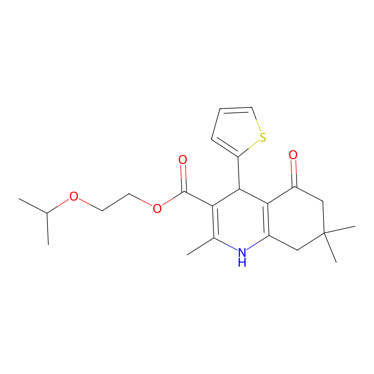 2-Propan-2-yloxyethyl 2,7,7-trimethyl-5-oxo-4-thiophen-2-yl-1,4,6,8-tetrahydroquinoline-3-carboxylate molecular structure, CAS 306750-43-6