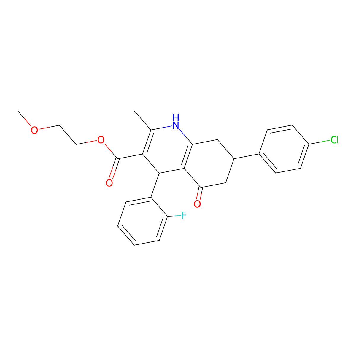 7-(4-chlorophenyl)-4-(2-fluorophenyl)-2-methyl-5-oxo-4,6,7,8-tetrahydro-1H-quinoline-3-carboxylic acid 2-methoxyethyl ester molecular structure, CAS 306750-53-8