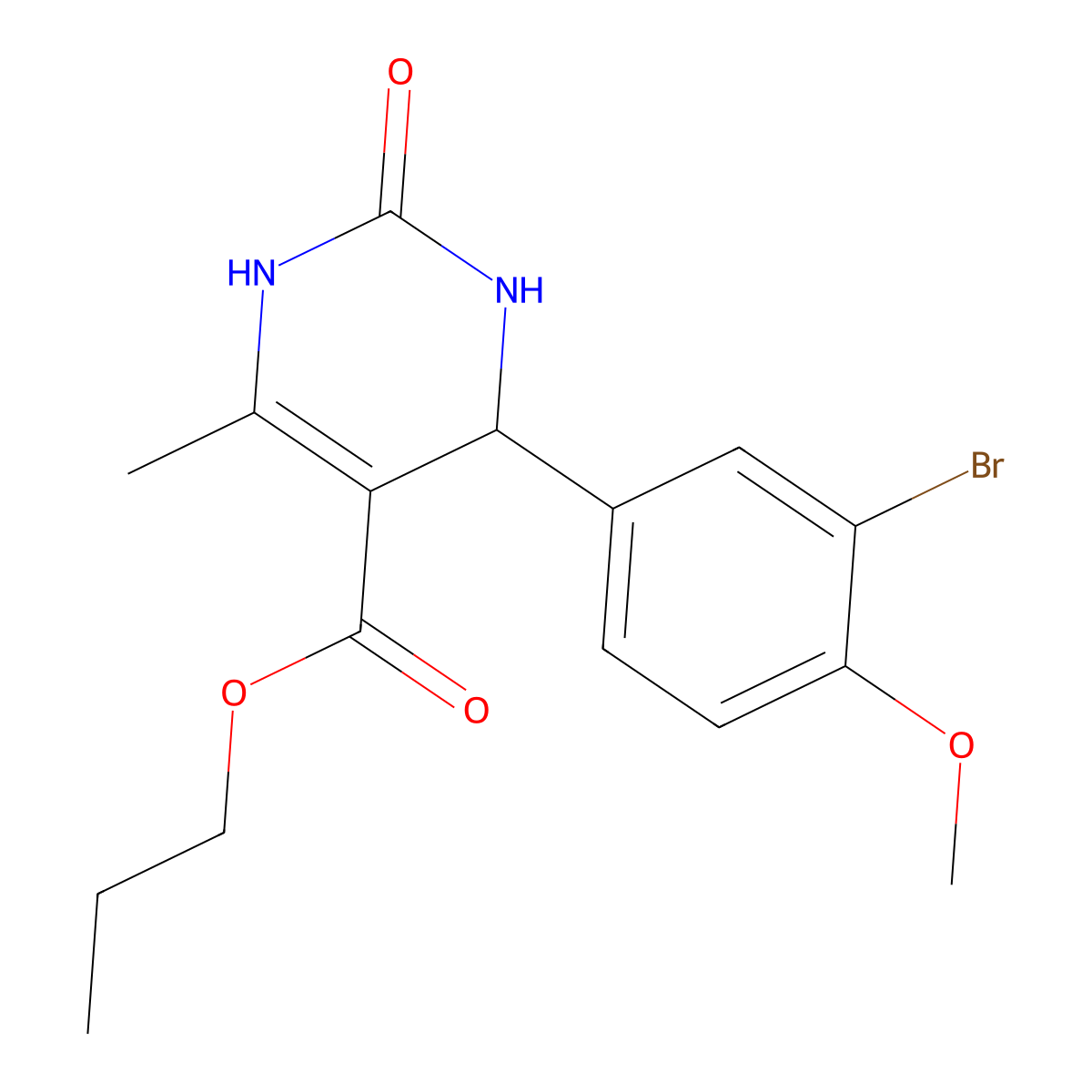 Propyl 4-(3-bromo-4-methoxyphenyl)-6-methyl-2-oxo-1,2,3,4-tetrahydropyrimidine-5-carboxylate molecular structure, CAS 306750-69-6