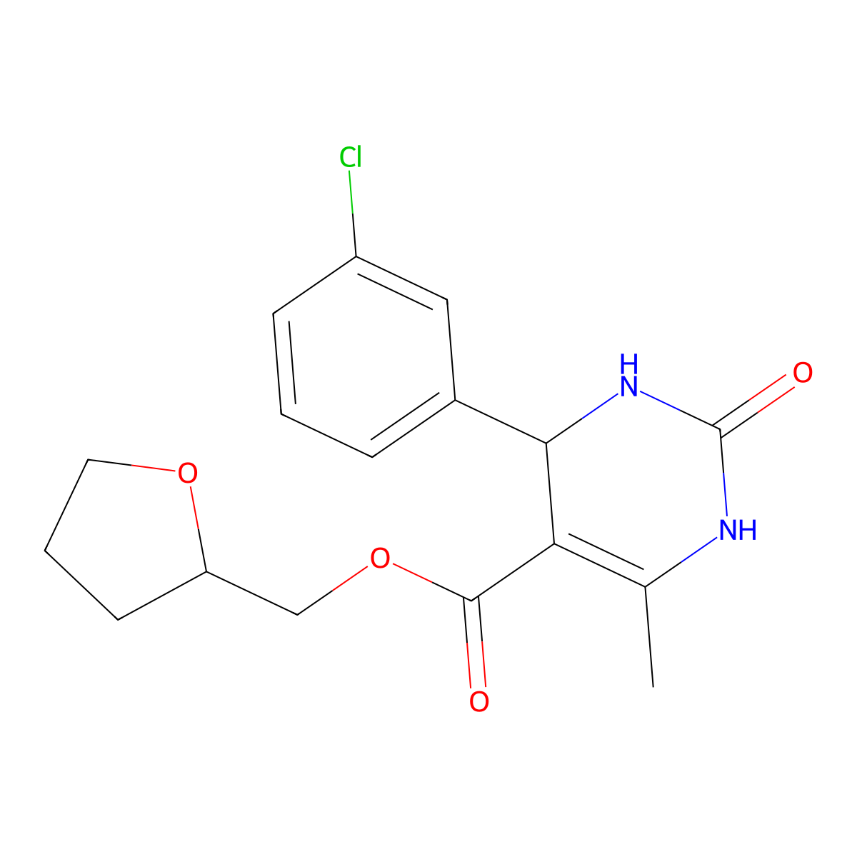 Tetrahydrofuran-2-ylmethyl 4-(3-chlorophenyl)-6-methyl-2-oxo-1,2,3,4-tetrahydropyrimidine-5-carboxylate molecular structure, CAS 306751-17-7