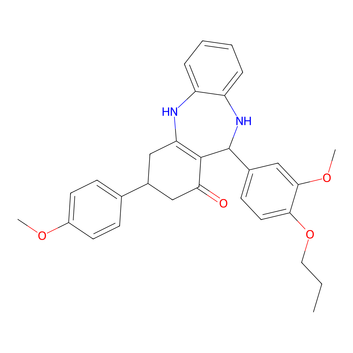 9-(4-Methoxyphenyl)-6-(3-methoxy-4-propoxyphenyl)-5,6,8,9,10,11-hexahydrobenzo[b][1,4]benzodiazepin-7-one molecular structure, CAS 306751-31-5