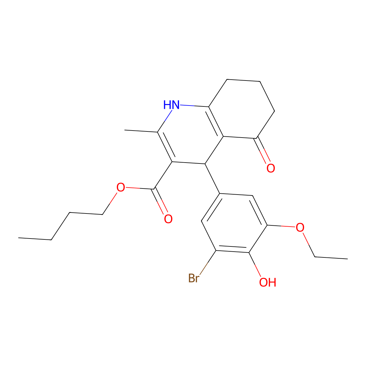 Butyl 4-(3-bromo-5-ethoxy-4-hydroxyphenyl)-2-methyl-5-oxo-1,4,5,6,7,8-hexahydroquinoline-3-carboxylate molecular structure, CAS 306751-40-6