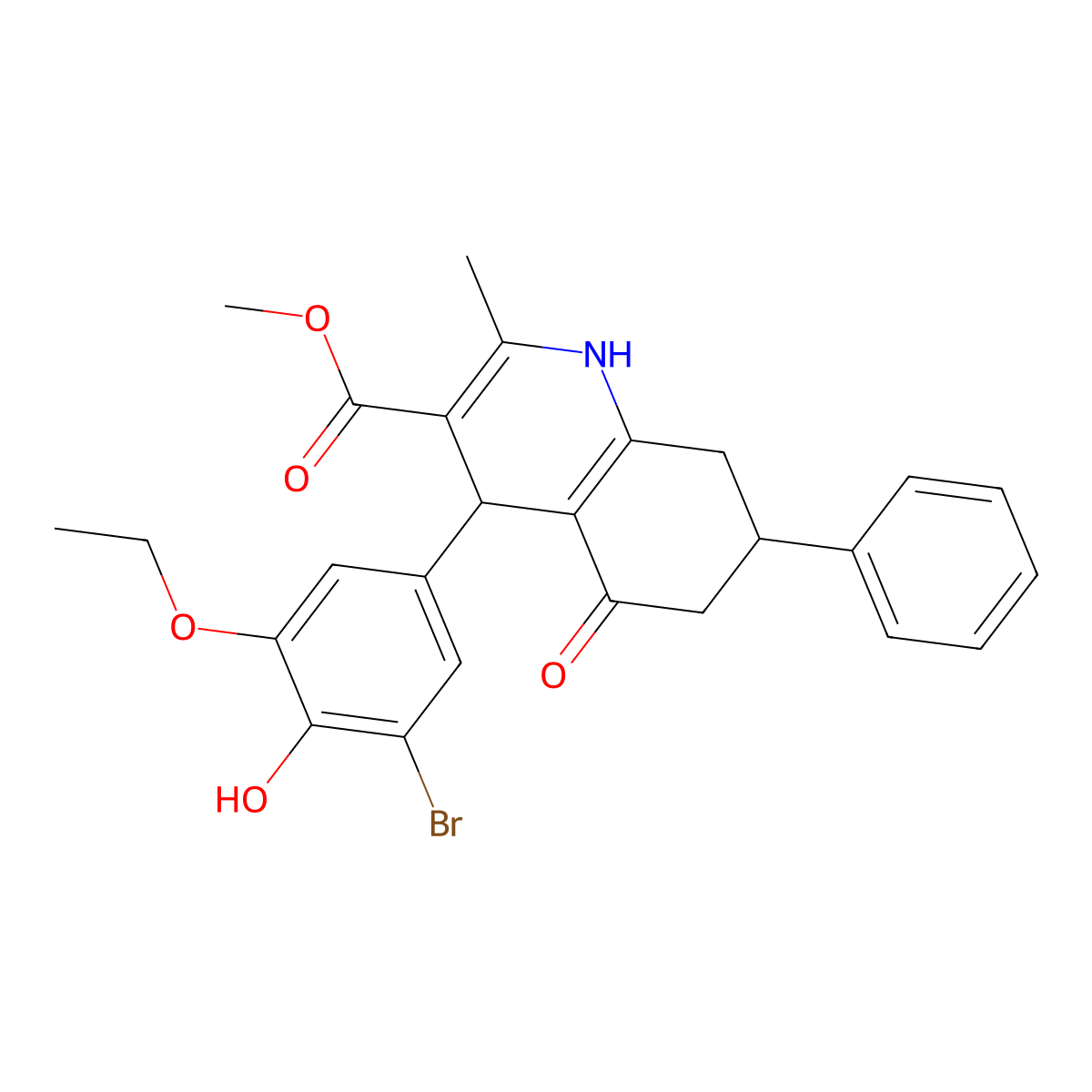 Methyl 4-(3-bromo-5-ethoxy-4-hydroxyphenyl)-2-methyl-5-oxo-7-phenyl-1,4,5,6,7,8-hexahydroquinoline-3-carboxylate molecular structure, CAS 306751-63-3