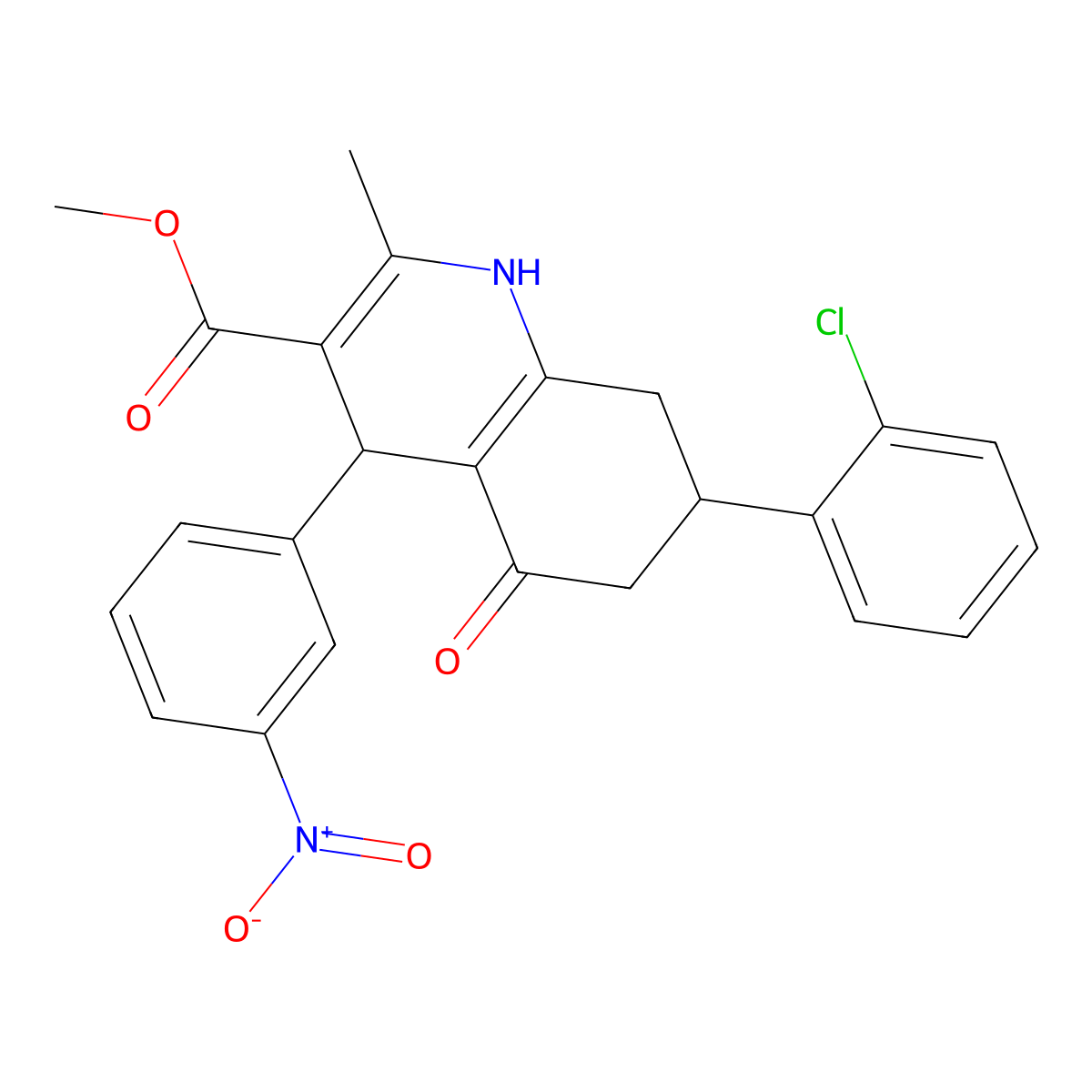 Methyl 7-(2-chlorophenyl)-2-methyl-4-(3-nitrophenyl)-5-oxo-1,4,5,6,7,8-hexahydroquinoline-3-carboxylate molecular structure, CAS 306752-04-5