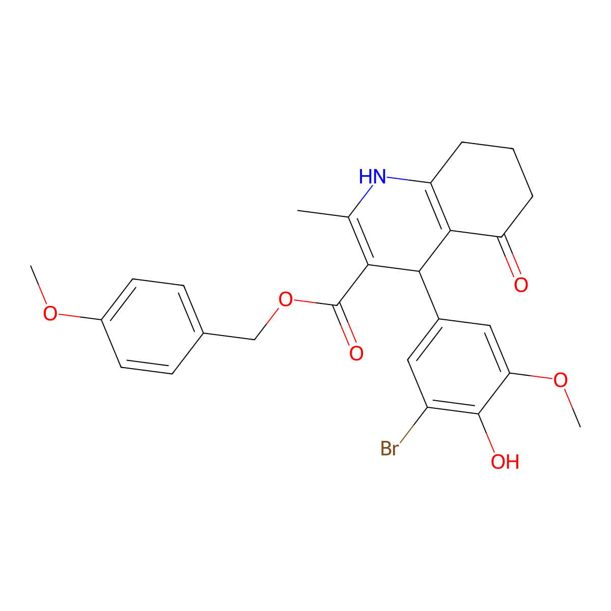 4-Methoxybenzyl 4-(3-bromo-4-hydroxy-5-methoxyphenyl)-2-methyl-5-oxo-1,4,5,6,7,8-hexahydroquinoline-3-carboxylate molecular structure, CAS 306752-24-9
