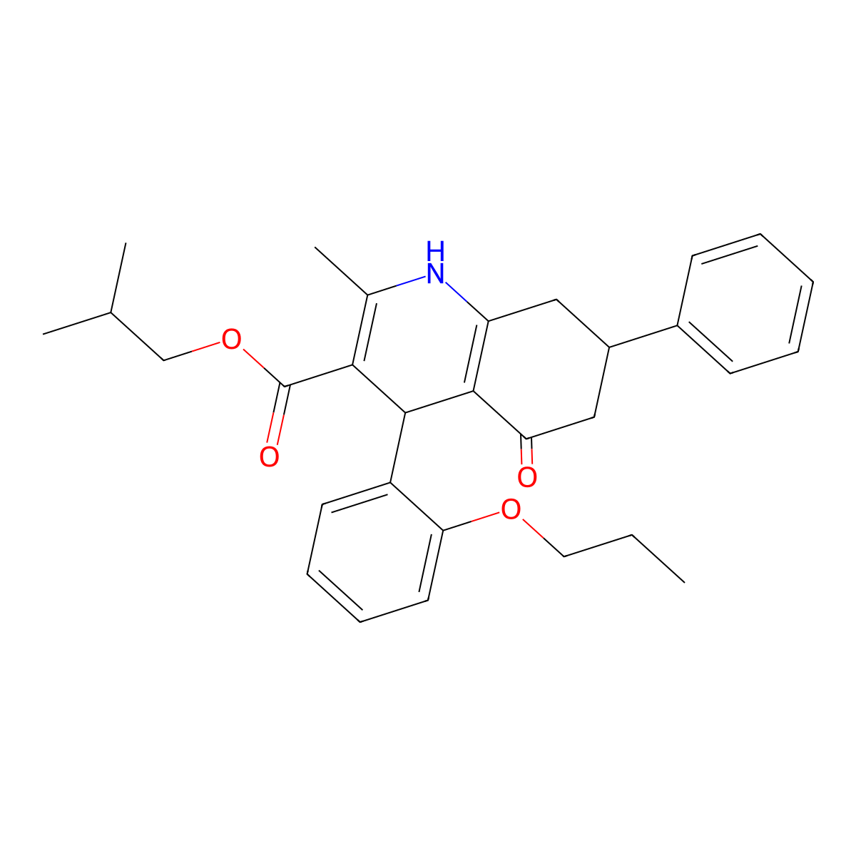 2-Methylpropyl 2-methyl-5-oxo-7-phenyl-4-(2-propoxyphenyl)-1,4,5,6,7,8-hexahydroquinoline-3-carboxylate molecular structure, CAS 306752-67-0