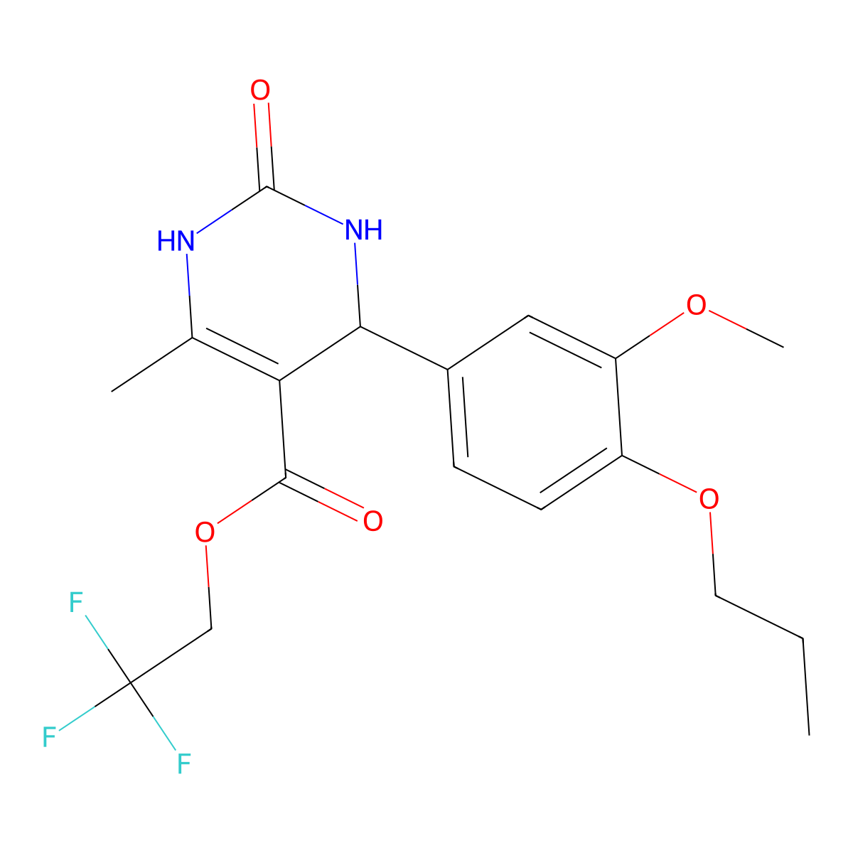 2,2,2-Trifluoroethyl 4-(3-methoxy-4-propoxyphenyl)-6-methyl-2-oxo-1,2,3,4-tetrahydropyrimidine-5-carboxylate molecular structure, CAS 306752-70-5