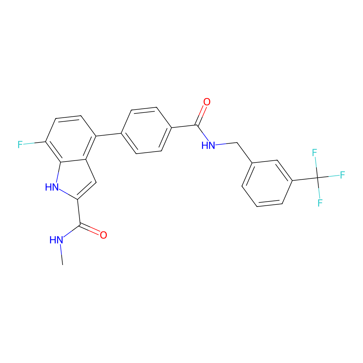 7-Fluoro-N-methyl-4-[4-[[3-(trifluoromethyl)benzyl]carbamoyl]phenyl]-1H-indole-2-carboxamide molecular structure, CAS 3067524-14-2