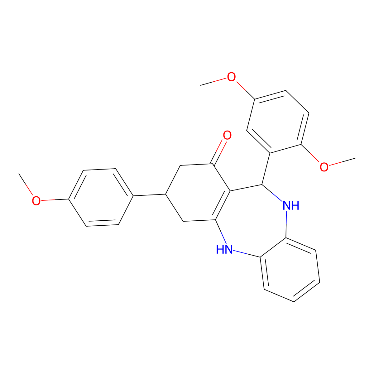 6-(2,5-Dimethoxyphenyl)-9-(4-methoxyphenyl)-5,6,8,9,10,11-hexahydrobenzo[b][1,4]benzodiazepin-7-one molecular structure, CAS 306753-04-8