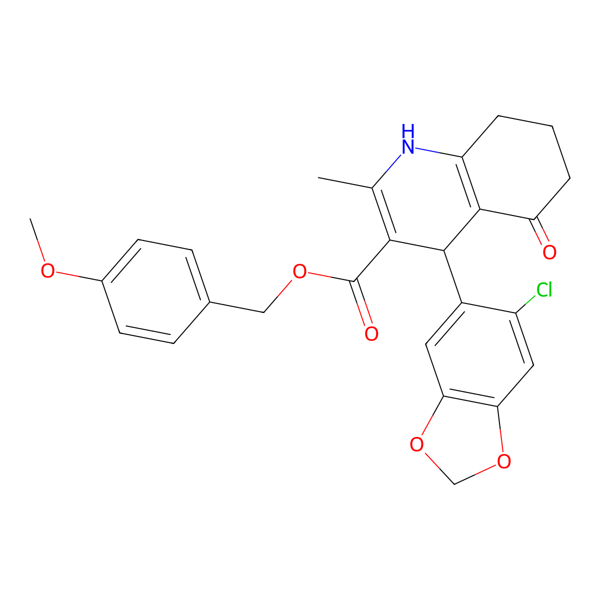 4-Methoxybenzyl 4-(6-chloro-1,3-benzodioxol-5-yl)-2-methyl-5-oxo-1,4,5,6,7,8-hexahydroquinoline-3-carboxylate molecular structure, CAS 306753-09-3