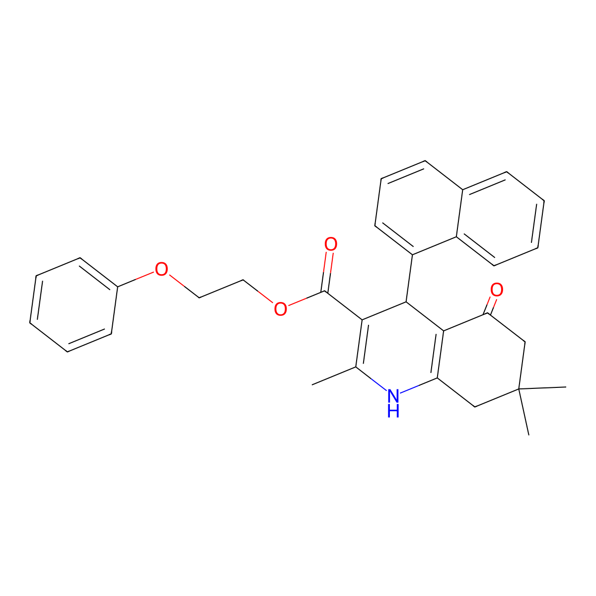 2-Phenoxyethyl 2,7,7-trimethyl-4-(naphthalen-1-yl)-5-oxo-1,4,5,6,7,8-hexahydroquinoline-3-carboxylate molecular structure, CAS 306753-12-8