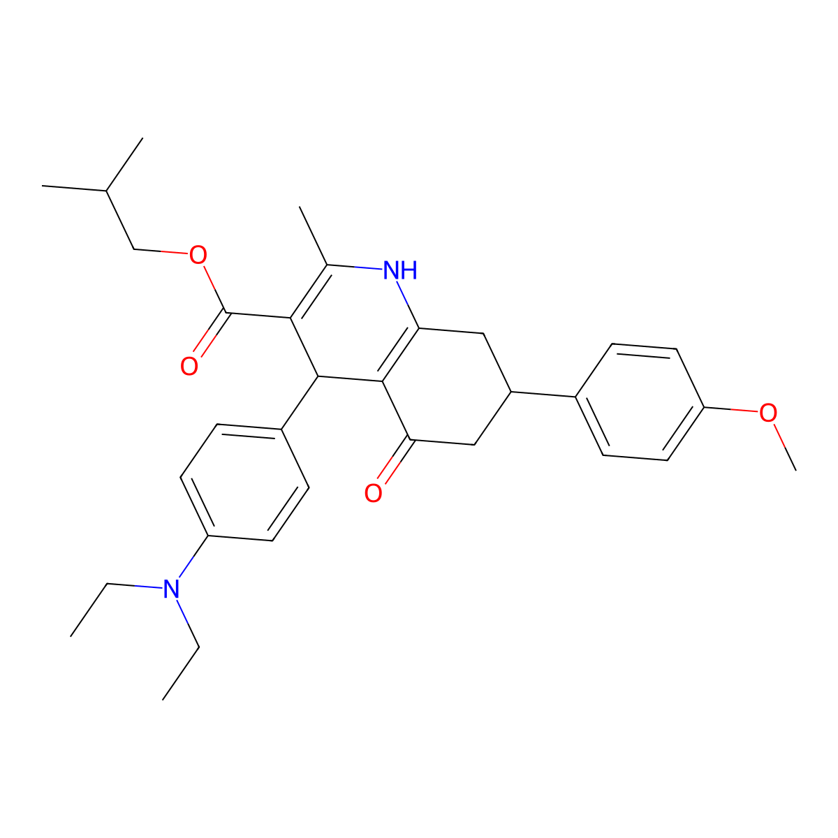 2-methylpropyl 4-[4-(diethylamino)phenyl]-7-(4-methoxyphenyl)-2-methyl-5-oxo-4,6,7,8-tetrahydro-1H-quinoline-3-carboxylate molecular structure, CAS 306753-34-4