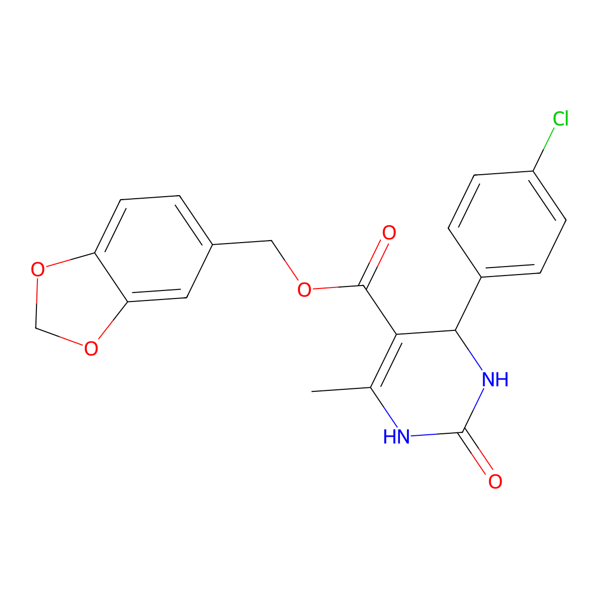 1,3-Benzodioxol-5-ylmethyl 4-(4-chlorophenyl)-6-methyl-2-oxo-1,2,3,4-tetrahydropyrimidine-5-carboxylate molecular structure, CAS 306753-60-6