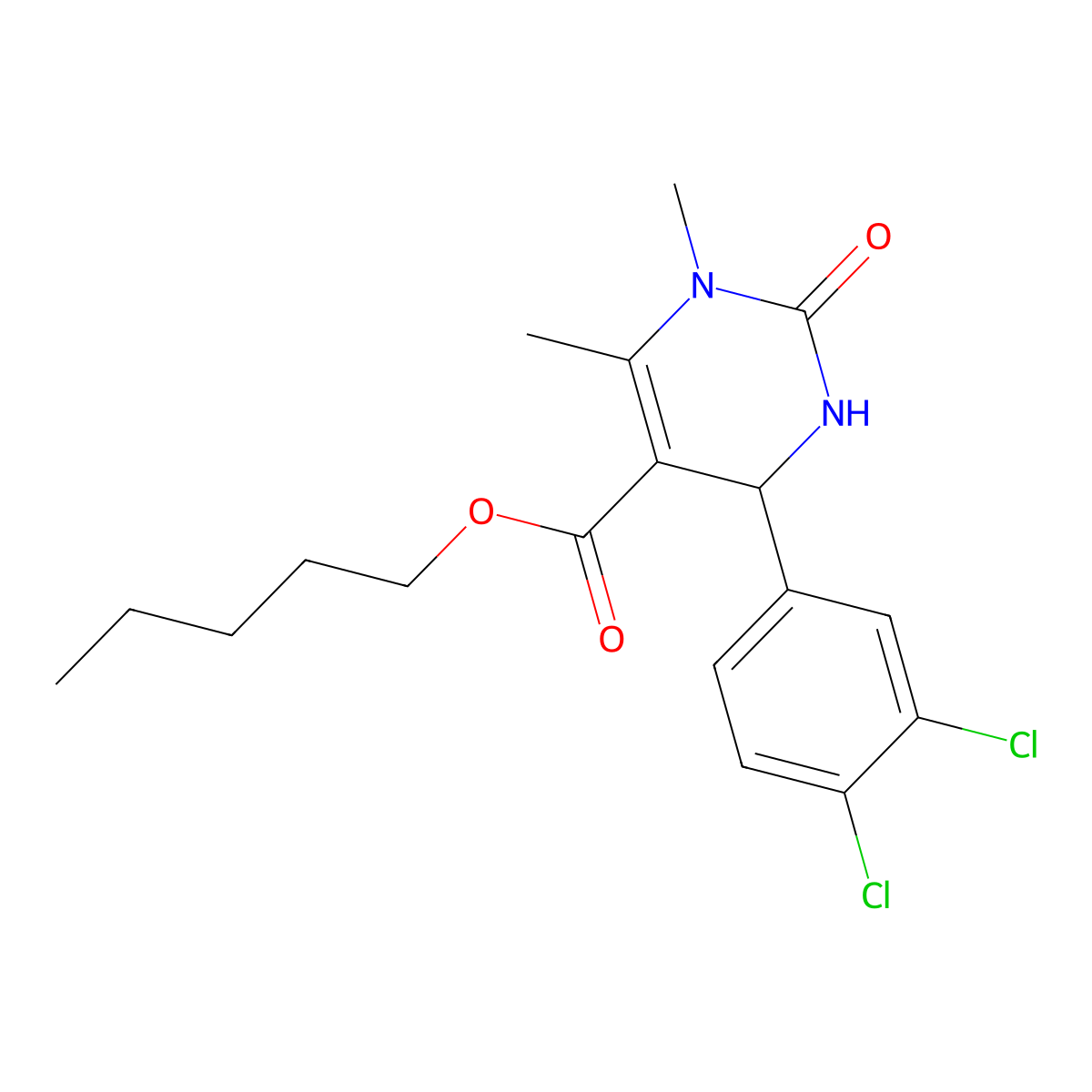 Pentyl 4-(3,4-dichlorophenyl)-1,6-dimethyl-2-oxo-1,2,3,4-tetrahydropyrimidine-5-carboxylate molecular structure, CAS 306753-62-8