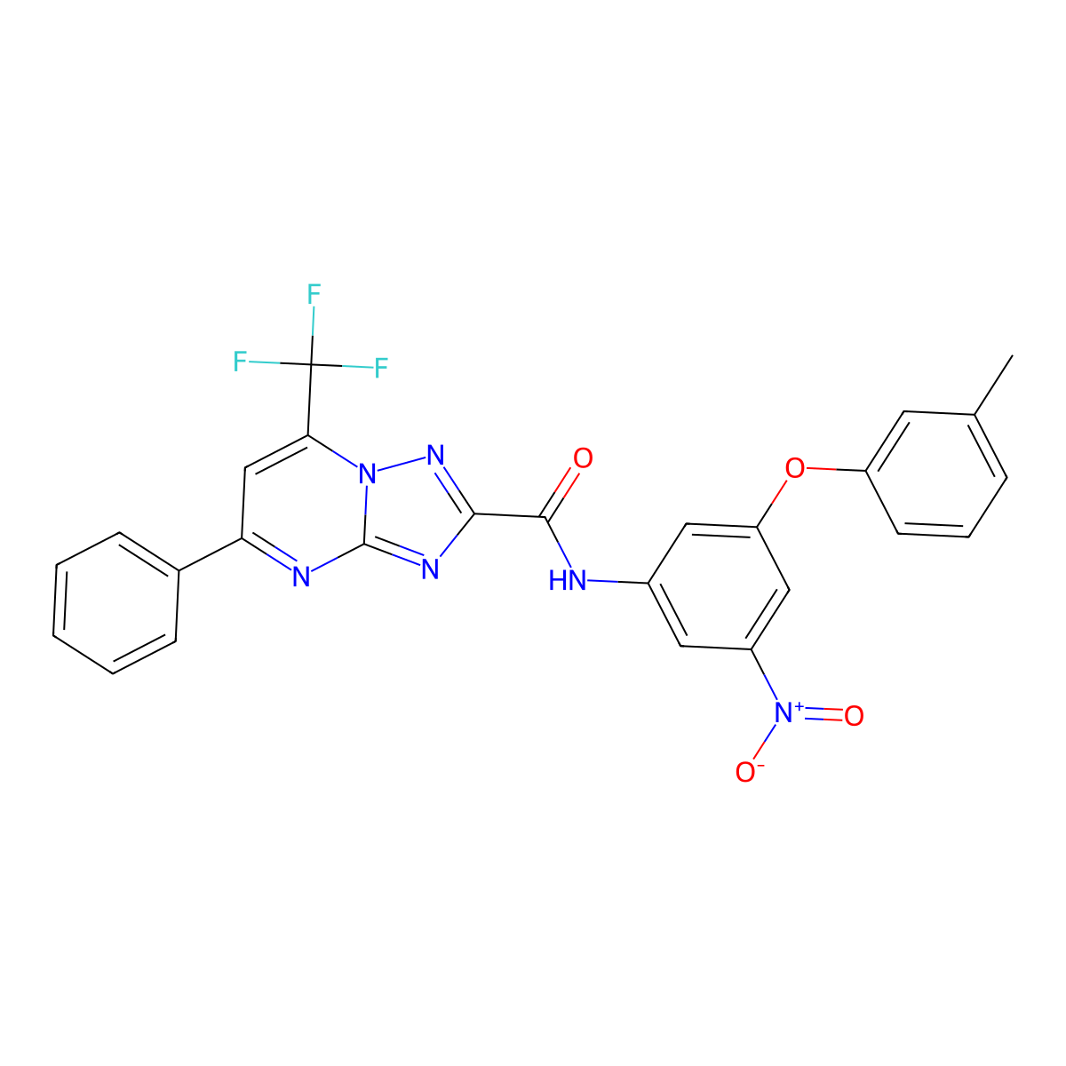 N-[3-(3-methylphenoxy)-5-nitrophenyl]-5-phenyl-7-(trifluoromethyl)-[1,2,4]triazolo[1,5-a]pyrimidine-2-carboxamide molecular structure, CAS 306765-98-0