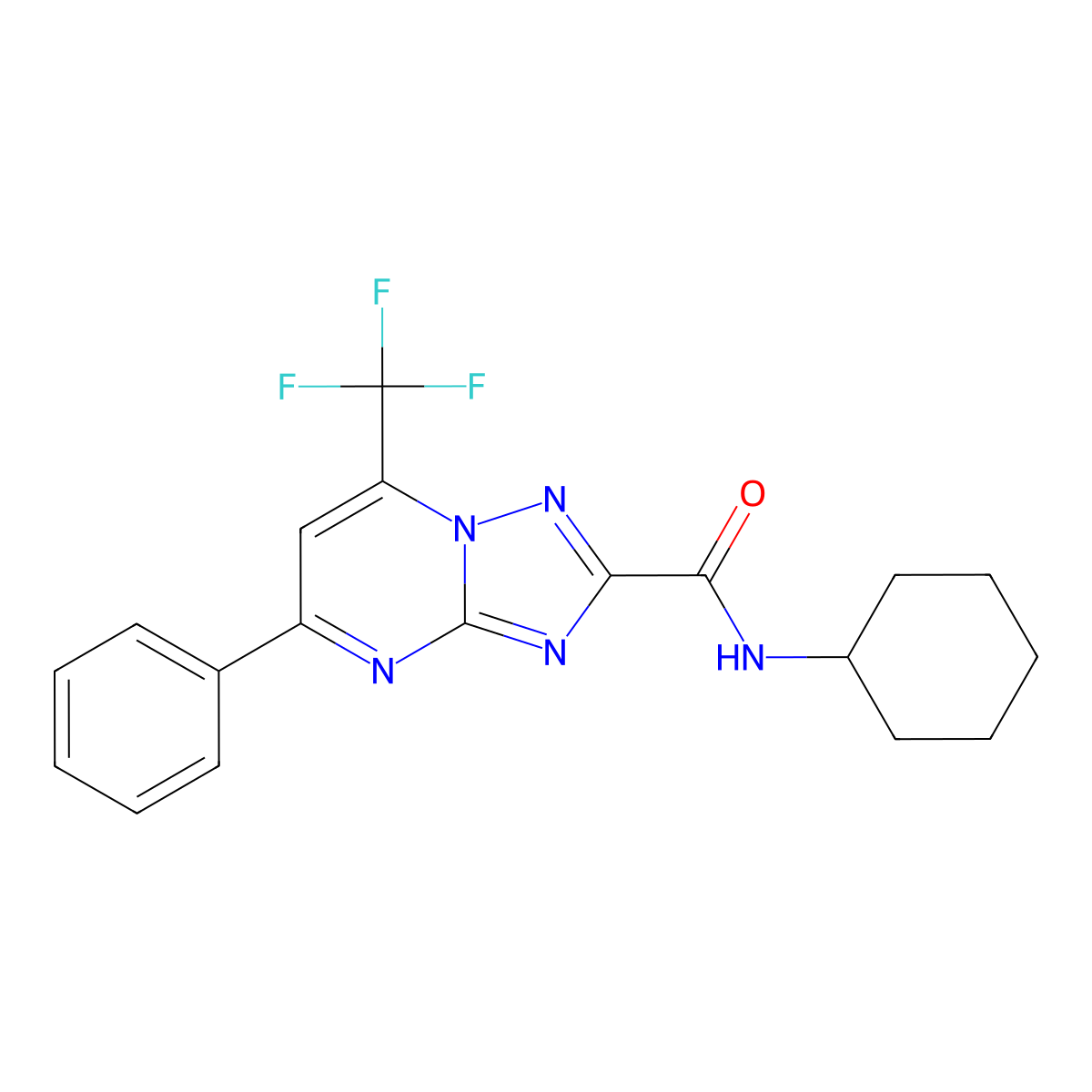 N-cyclohexyl-5-phenyl-7-(trifluoromethyl)-[1,2,4]triazolo[1,5-a]pyrimidine-2-carboxamide molecular structure, CAS 306766-09-6