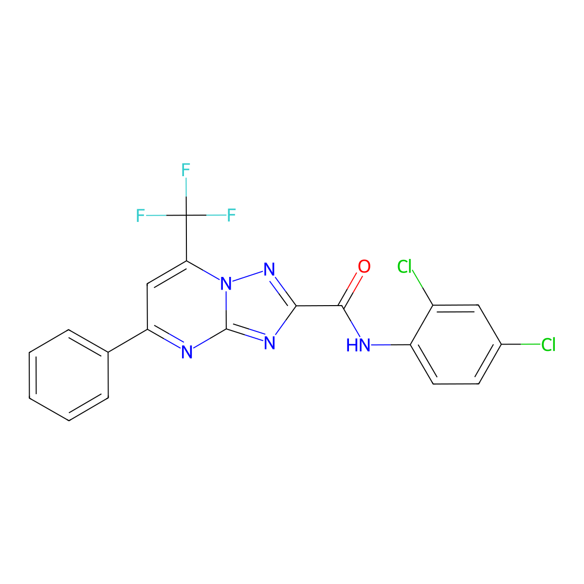 N-(2,4-dichlorophenyl)-5-phenyl-7-(trifluoromethyl)-[1,2,4]triazolo[1,5-a]pyrimidine-2-carboxamide molecular structure, CAS 306766-27-8
