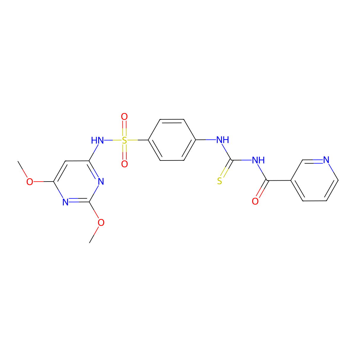 N-[[4-[(2,6-dimethoxypyrimidin-4-yl)sulfamoyl]phenyl]carbamothioyl]pyridine-3-carboxamide molecular structure, CAS 306766-95-0