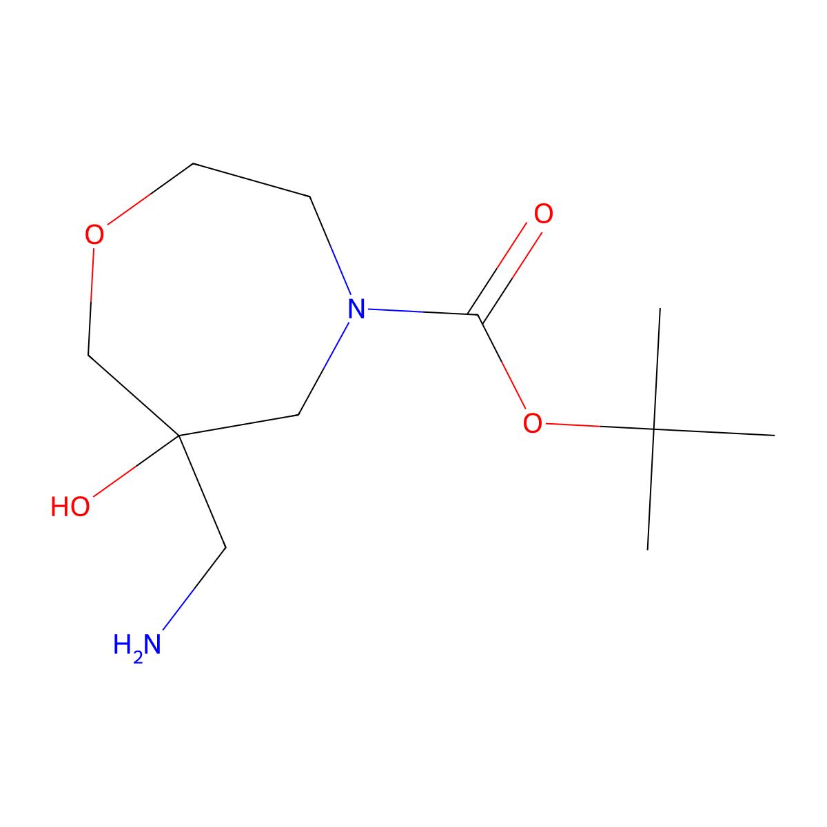 Tert-butyl 6-(aminomethyl)-6-hydroxy-1,4-oxazepane-4-carboxylate molecular structure, CAS 3067753-54-9