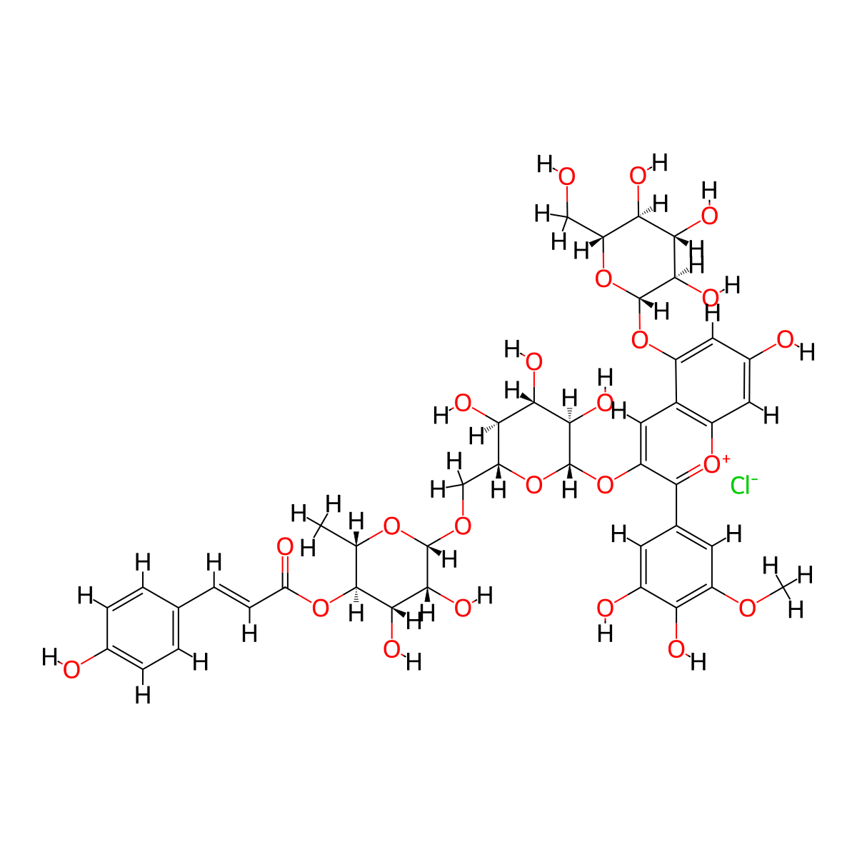 Petunidin-3-(p-coumaroyl-rutinoside)-5-glucoside molecular structure, CAS 30678-24-1