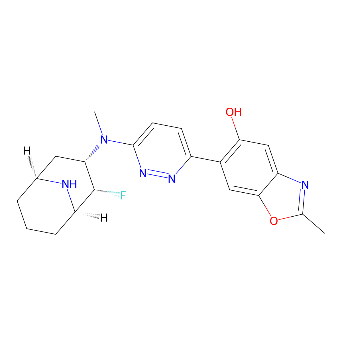 6-(6-(((1R,2R,3S,5S)-2-fluoro-9-azabicyclo[3.3.1]nonan-3-yl)(methyl)amino)pyridazin-3-yl)-2-methylbenzo[d]oxazol-5-ol molecular structure, CAS 3067915-73-2