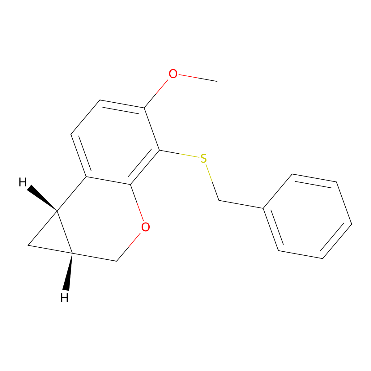 (1aR,7bS)-4-(Benzylthio)-5-methoxy-1,1a,2,7b-tetrahydrocyclopropa[c]chromene molecular structure, CAS 3068205-70-6