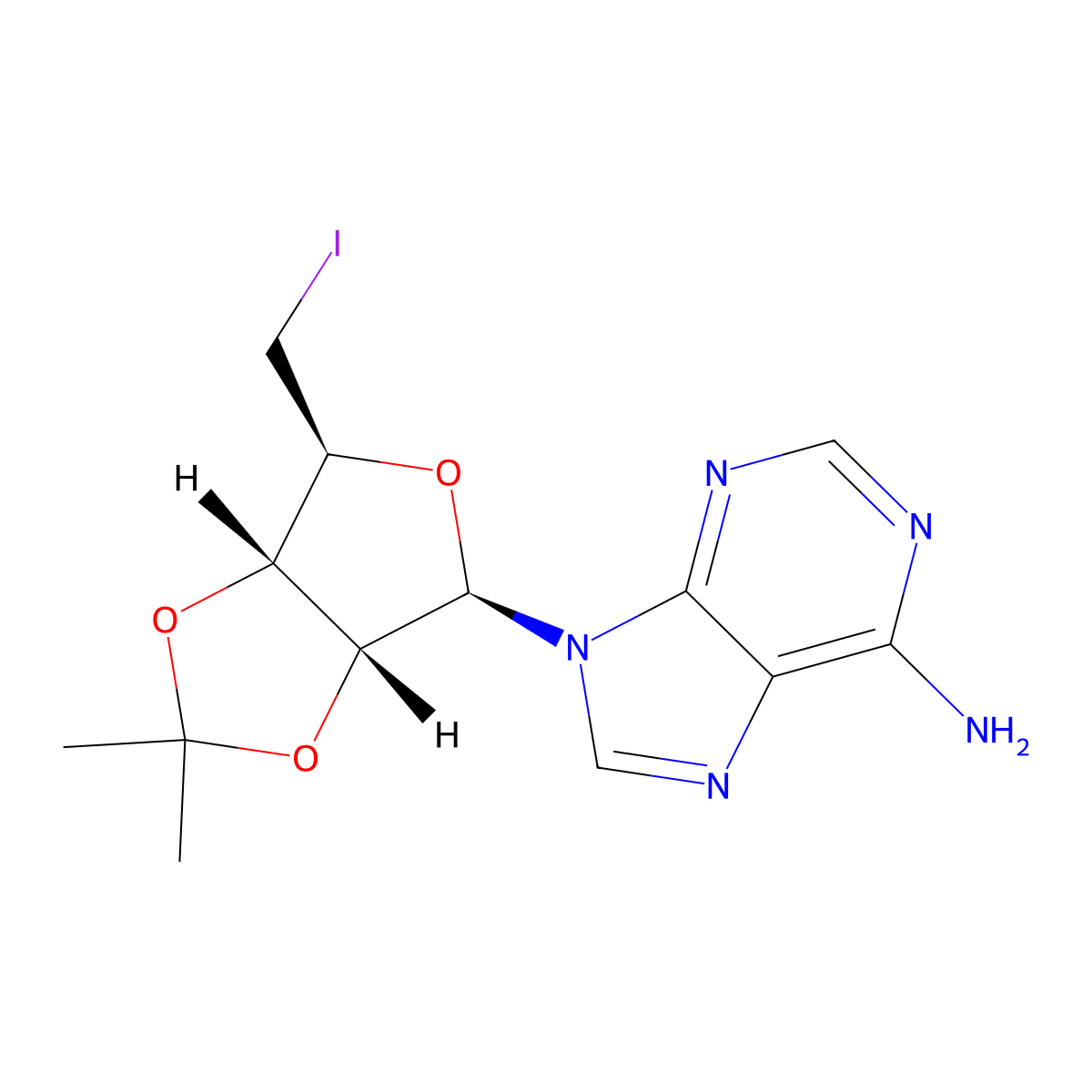 9-[(3aR,4R,6S,6aS)-6-(iodomethyl)-2,2-dimethyl-3a,4,6,6a-tetrahydrofuro[3,4-d][1,3]dioxol-4-yl]purin-6-amine molecular structure, CAS 30685-66-6