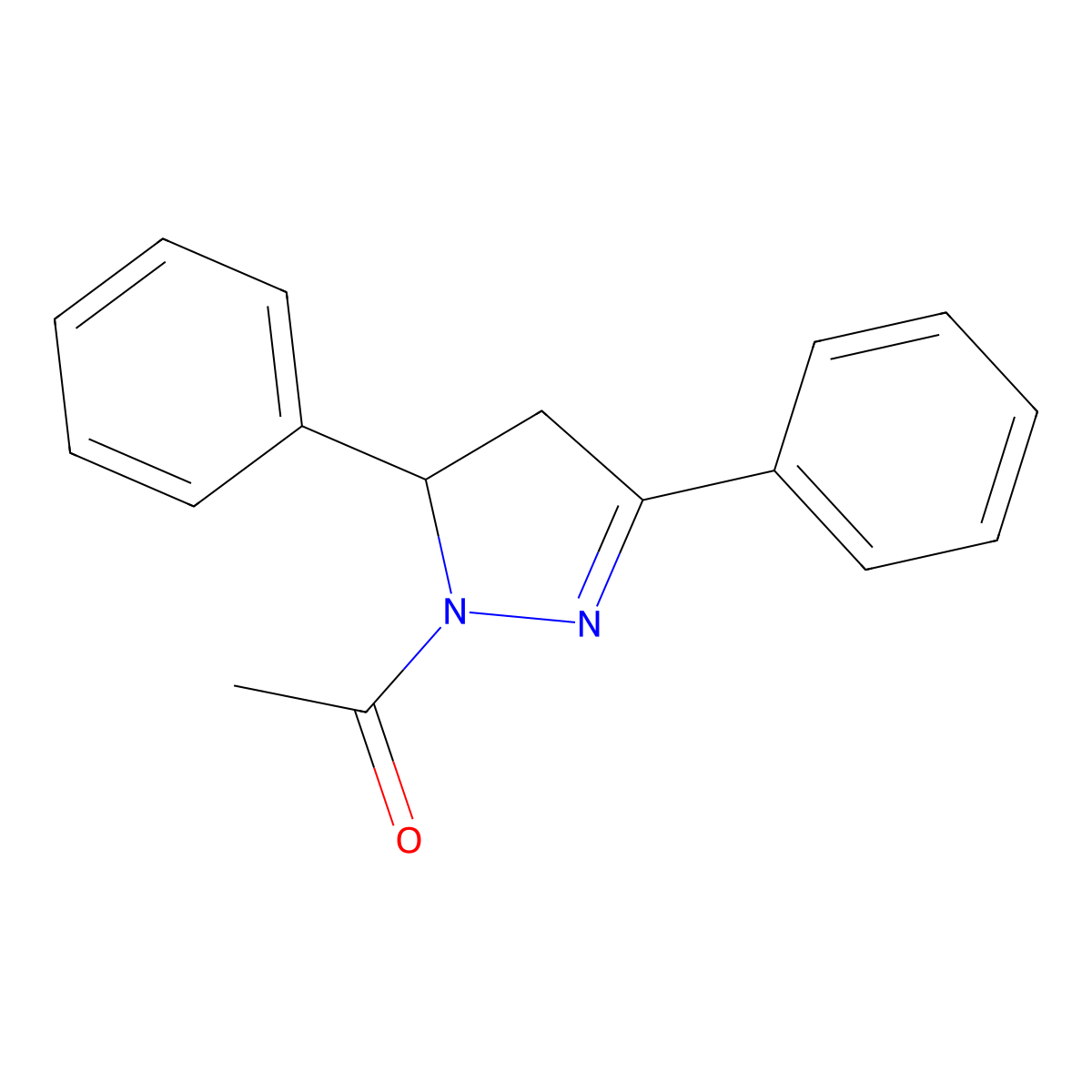 1-acetyl-3,5-diphenyl-4,5-dihydro-(1H)-pyrazole molecular structure, CAS 30693-34-6