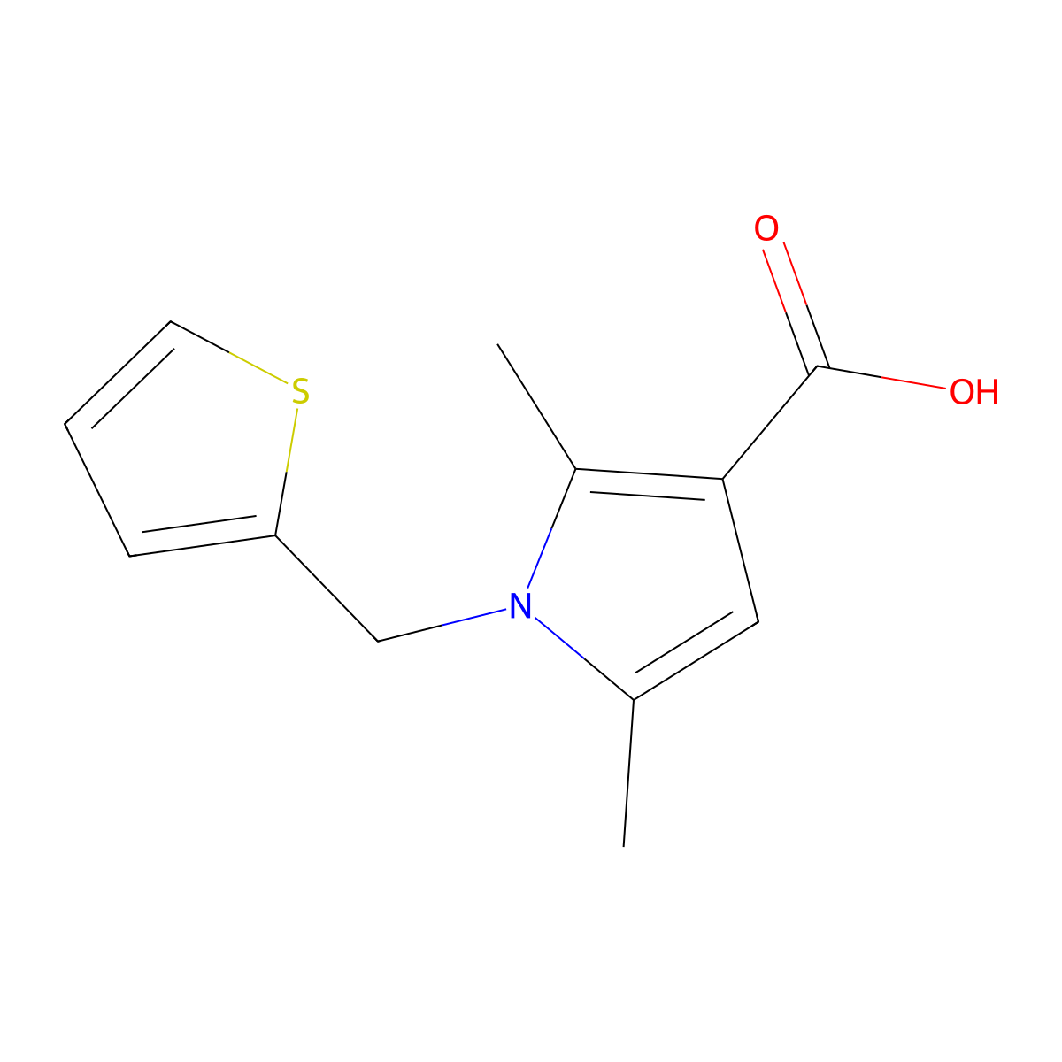 2,5-Dimethyl-1-[(thiophen-2-yl)methyl]-1H-pyrrole-3-carboxylic acid molecular structure, CAS 306936-14-1