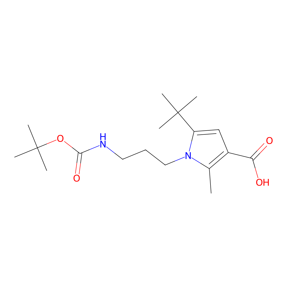 1-{3-[(Tert-butoxycarbonyl)amino]propyl}-5-tert-butyl-2-methyl-1H-pyrrole-3-carboxylic acid molecular structure, CAS 306936-18-5