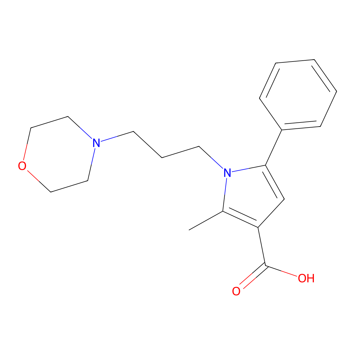 2-Methyl-1-(3-(morpholin-4-yl)prop-1-yl)-5-phenyl-1H-pyrrole-3-carboxylic acid molecular structure, CAS 306936-20-9