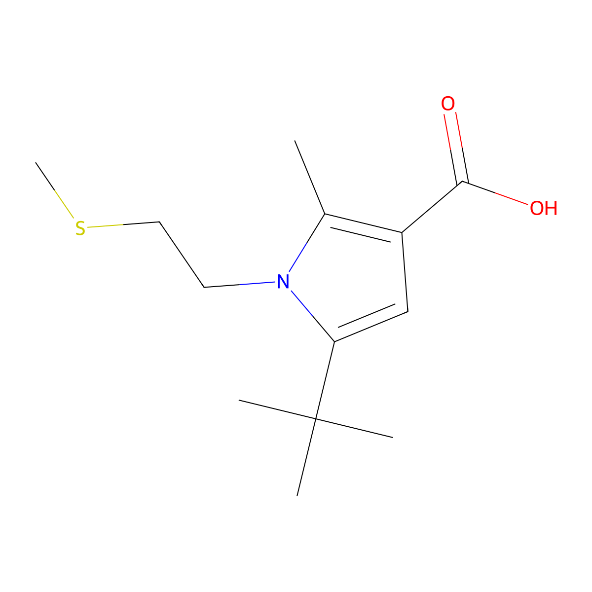 5-(1,1-Dimethylethyl)-2-methyl-1-[2-(methylthio)ethyl]-1H-pyrrole-3-carboxylic acid molecular structure, CAS 306936-21-0