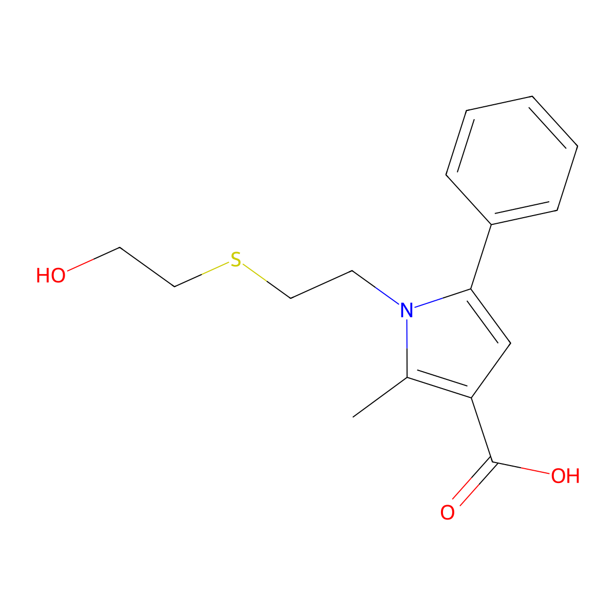 1-[2-[(2-Hydroxyethyl)thio]ethyl]-2-methyl-5-phenyl-1H-pyrrole-3-carboxylic acid molecular structure, CAS 306936-23-2