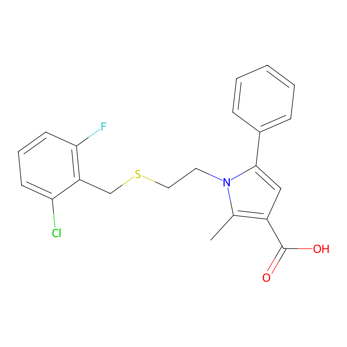1-{2-[(2-chloro-6-fluorobenzyl)thio]ethyl}-2-methyl-5-phenyl-1H-pyrrole-3-carboxylic acid molecular structure, CAS 306936-24-3