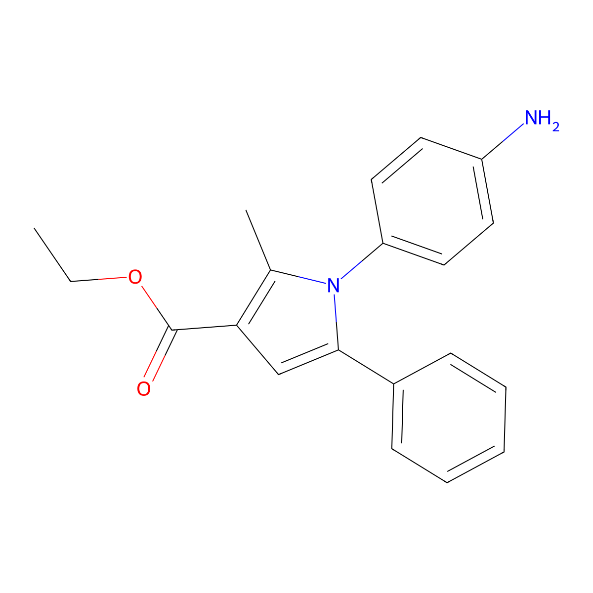 Ethyl 1-(4-aminophenyl)-2-methyl-5-phenylpyrrole-3-carboxylate molecular structure, CAS 306936-25-4