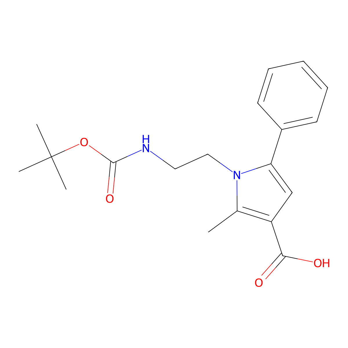 1-(N-tert-Butoxycarbonylaminoethyl)-2-methyl-5-phenylpyrrole-3-carboxylic acid molecular structure, CAS 306936-27-6