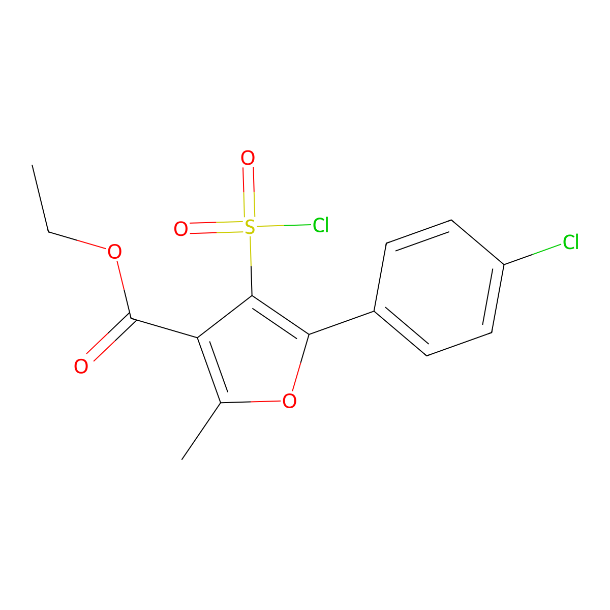 Ethyl 5-(4-chlorophenyl)-4-(chlorosulfonyl)-2-methylfuran-3-carboxylate molecular structure, CAS 306936-30-1