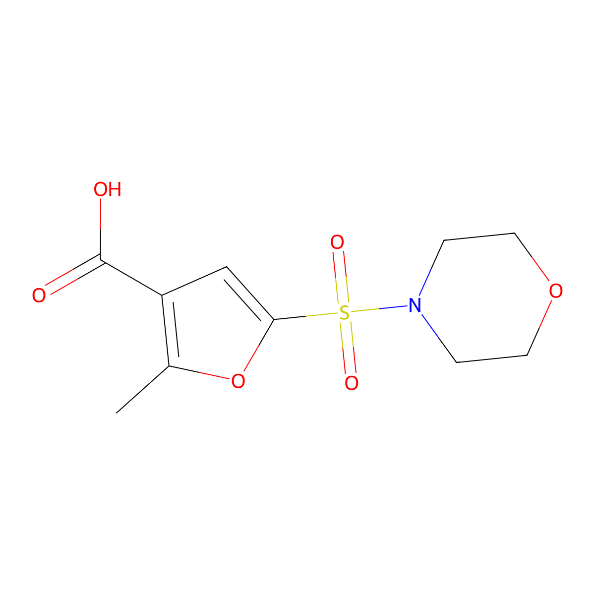 2-Methyl-5-((morpholin-4-yl)sulphonyl)-3-furoic acid molecular structure, CAS 306936-37-8