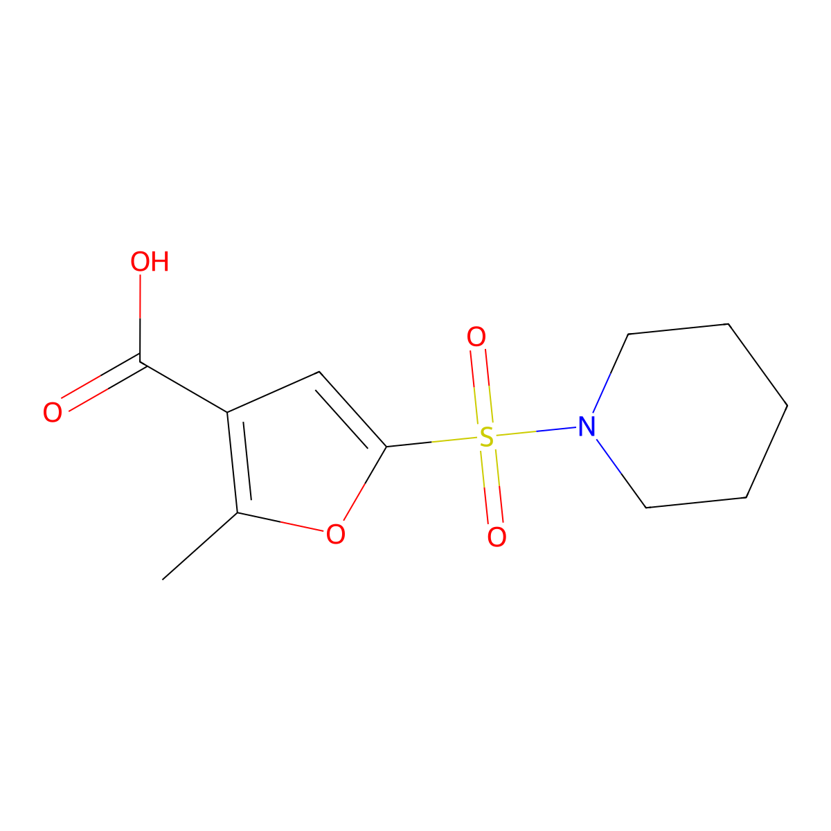 2-Methyl-5-(piperidinosulfonyl)-3-furoic acid molecular structure, CAS 306936-38-9