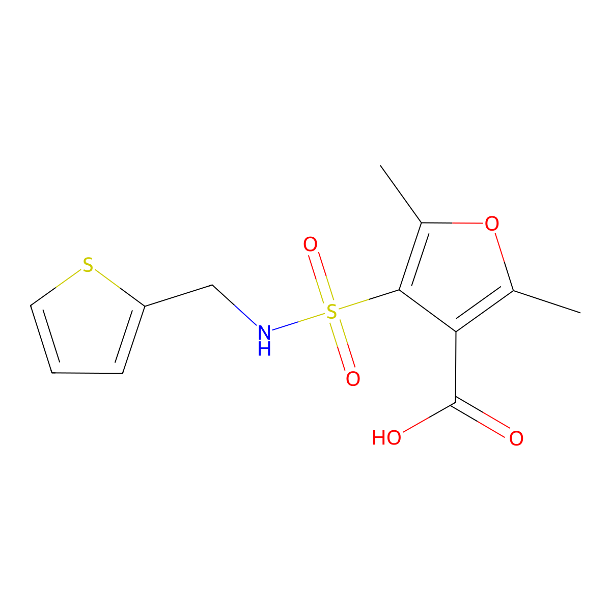 2,5-Dimethyl-4-(((2-thienylmethyl)amino)sulfonyl)-3-furancarboxylic acid molecular structure, CAS 306936-40-3
