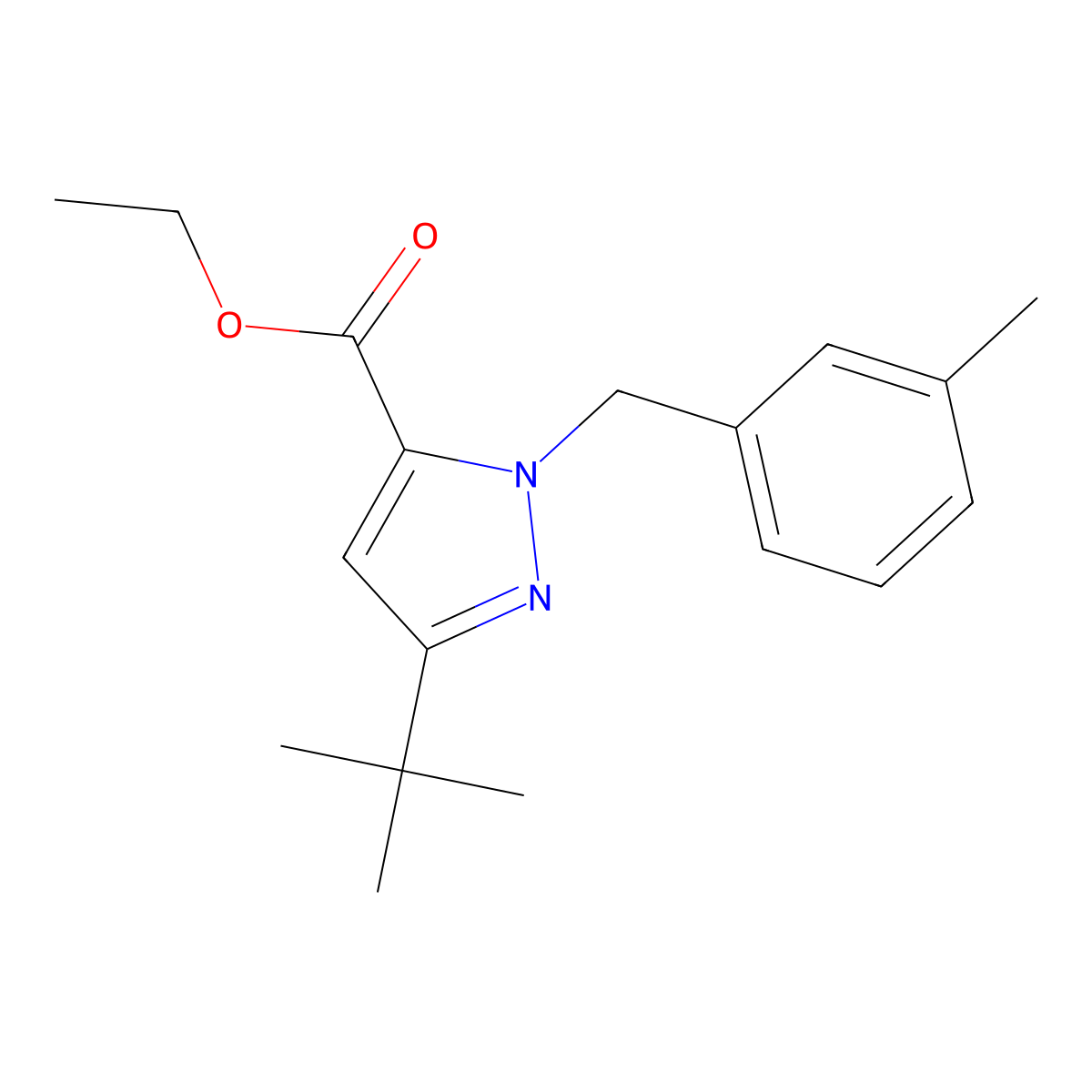 Ethyl 5-tert-butyl-2-[(3-methylphenyl)methyl]pyrazole-3-carboxylate molecular structure, CAS 306936-95-8