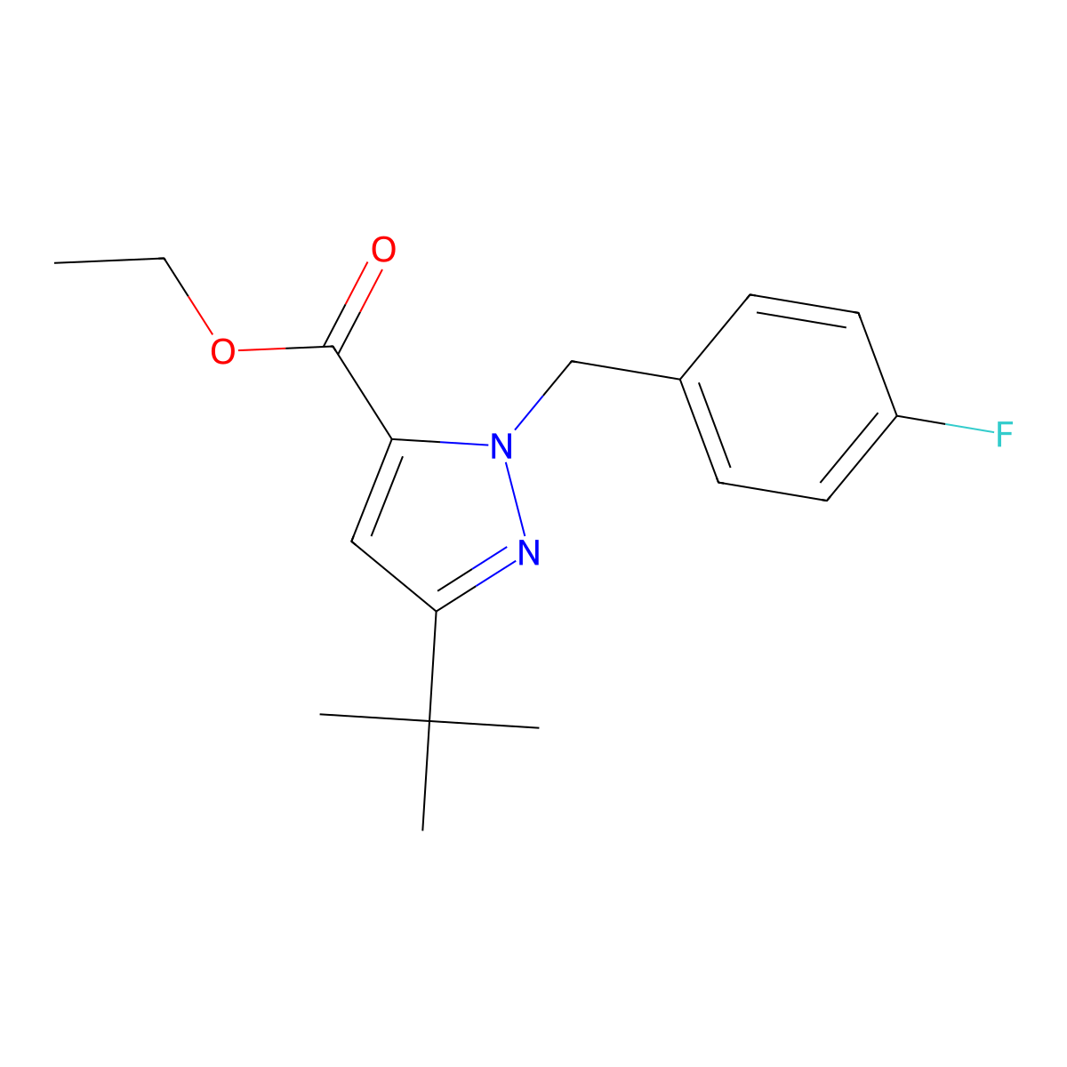Ethyl 3-(tert-butyl)-1-(4-fluorobenzyl)-1H-pyrazole-5-carboxylate molecular structure, CAS 306936-98-1