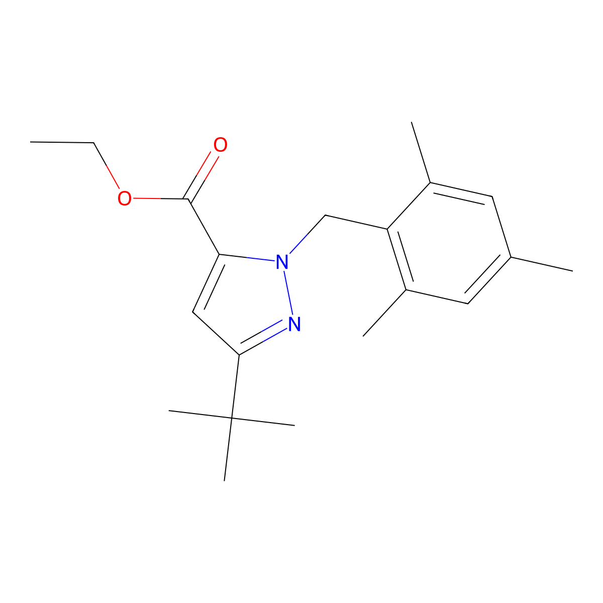 Ethyl 3-tert-butyl-1-(2,4,6-trimethylbenzyl)-1H-pyrazole-5-carboxylate molecular structure, CAS 306936-99-2