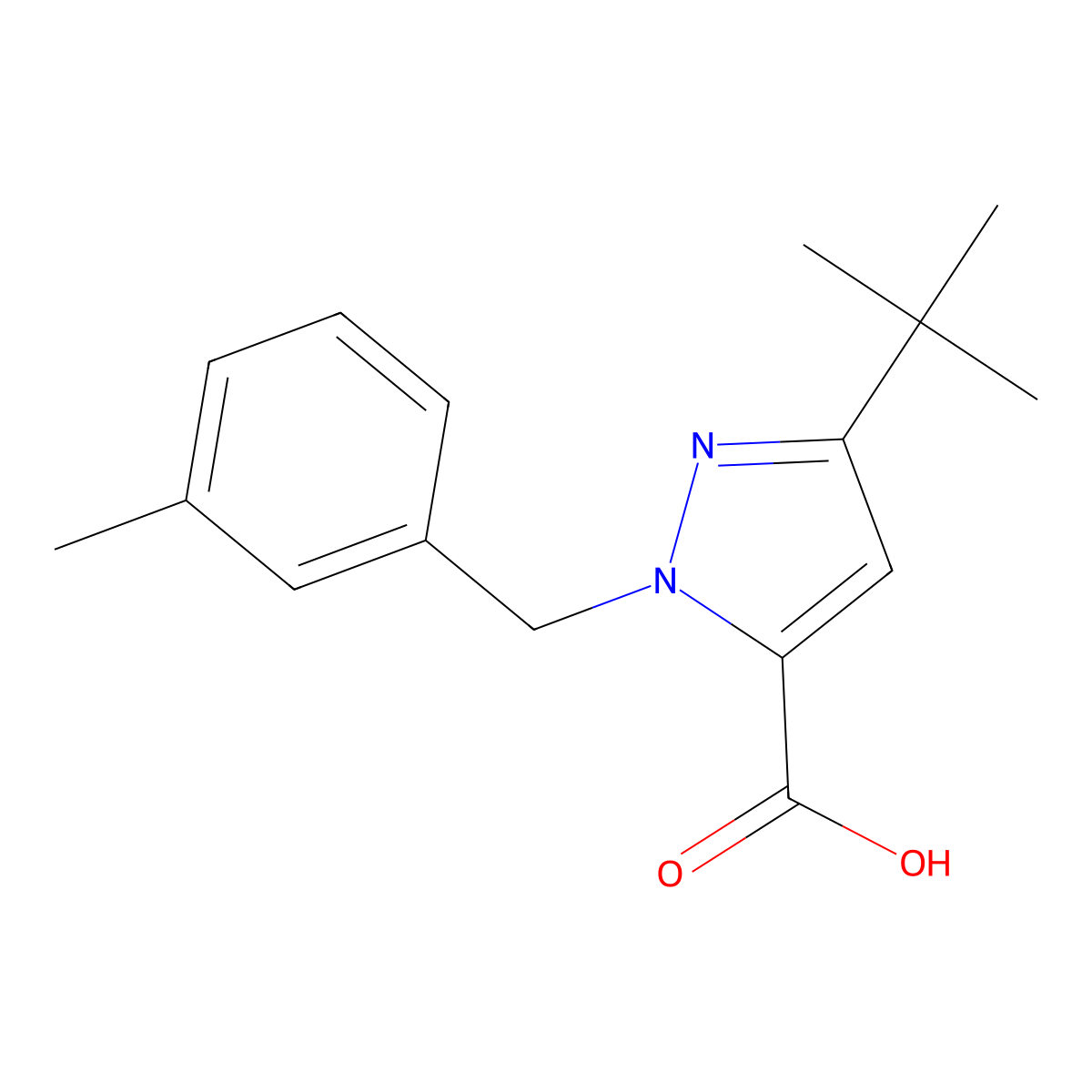3-(Tert-butyl)-1-(3-methylbenzyl)-1H-pyrazole-5-carboxylic acid molecular structure, CAS 306937-00-8