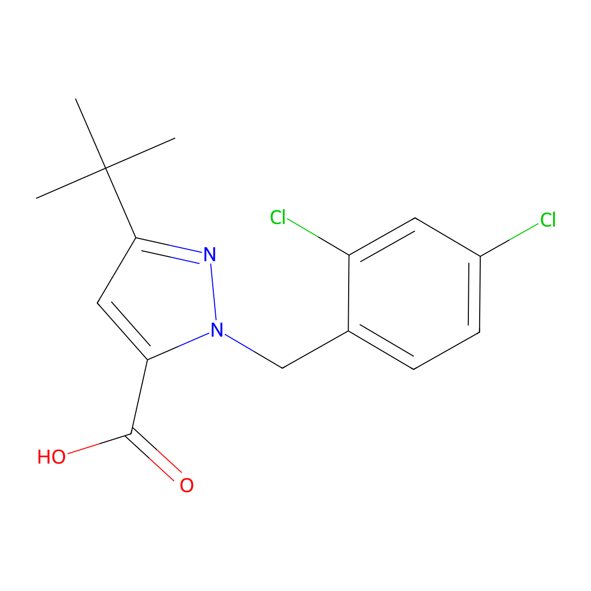 1-[(2,4-Dichlorophenyl)methyl]-3-(1,1-dimethylethyl)-1H-pyrazole-5-carboxylic acid molecular structure, CAS 306937-02-0