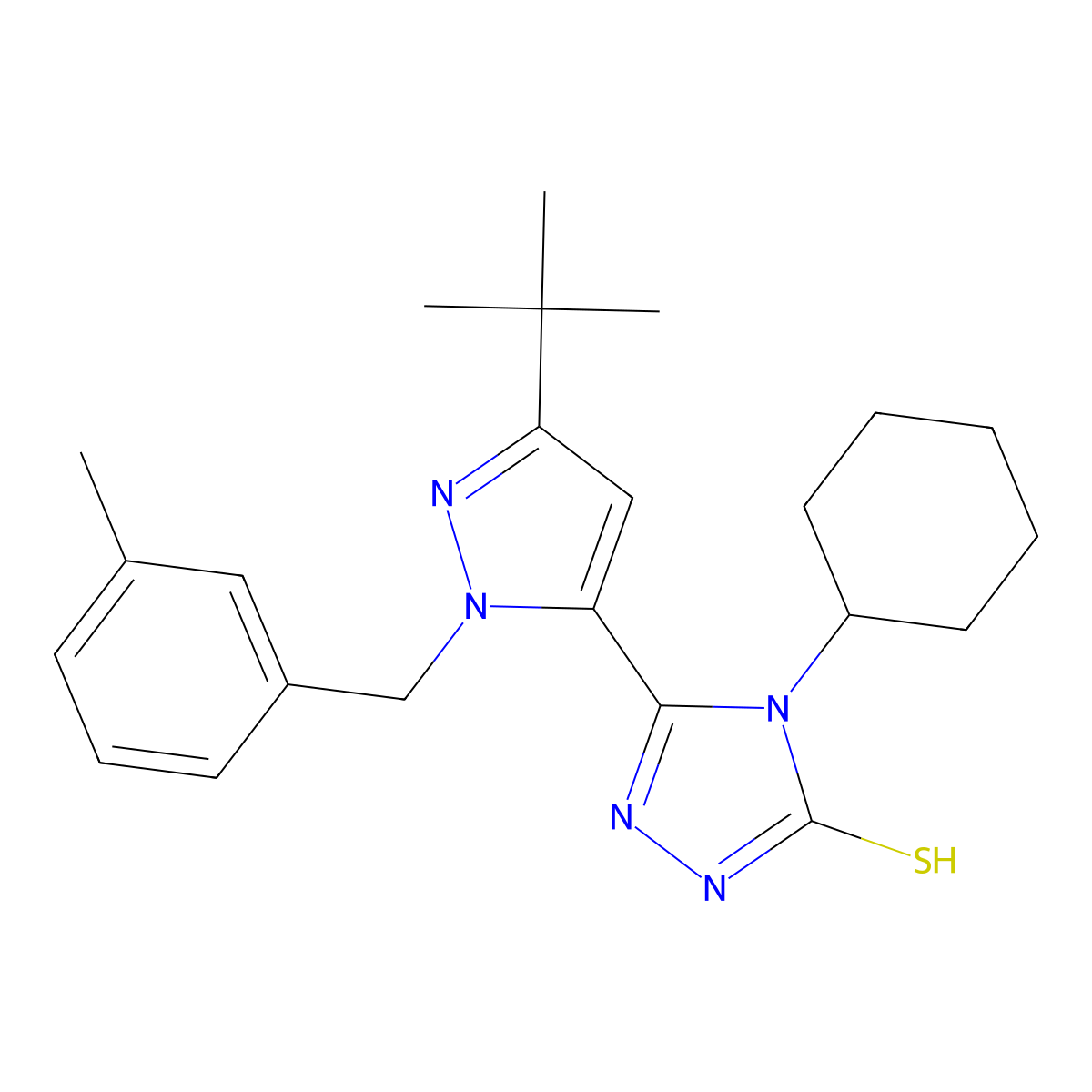 5-[3-(Tert-butyl)-1-(3-methylbenzyl)-1h-pyrazol-5-yl]-4-cyclohexyl-4h-1,2,4-triazole-3-thiol molecular structure, CAS 306937-11-1