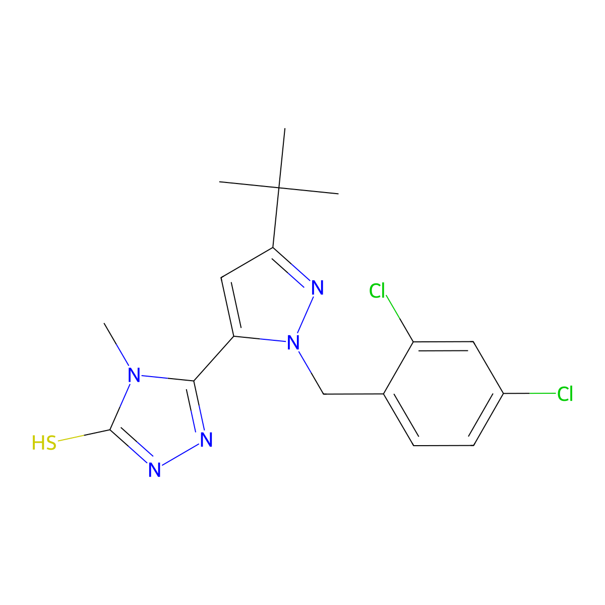 5-[3-(tert-butyl)-1-(2,4-dichlorobenzyl)-1H-pyrazol-5-yl]-4-methyl-4H-1,2,4-triazole-3-thiol molecular structure, CAS 306937-18-8